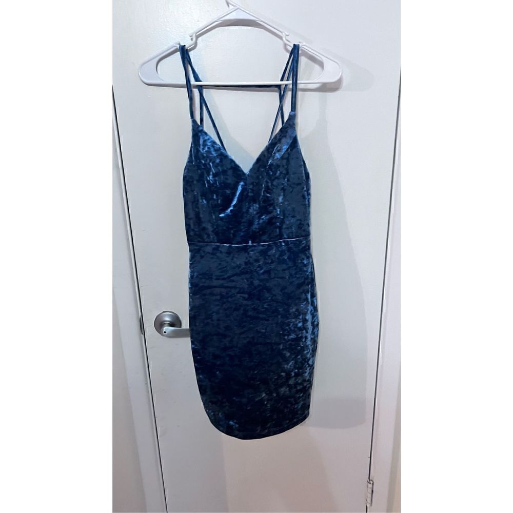 JODI KRISTOPHER BLUE VELOUR SPAGHETTI TOP DRESS JUNIORS SIZE 3